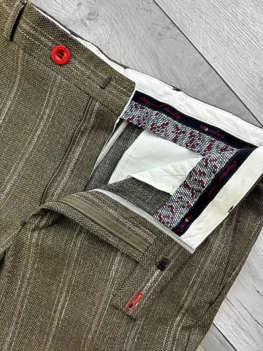 Pantaloni barbati eleganti kaki in dungi B1630 B2-5.1